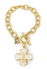 POWERBEADS BY JEN Gold Jen's White Enameled Mary Cross Toggle Bracelet