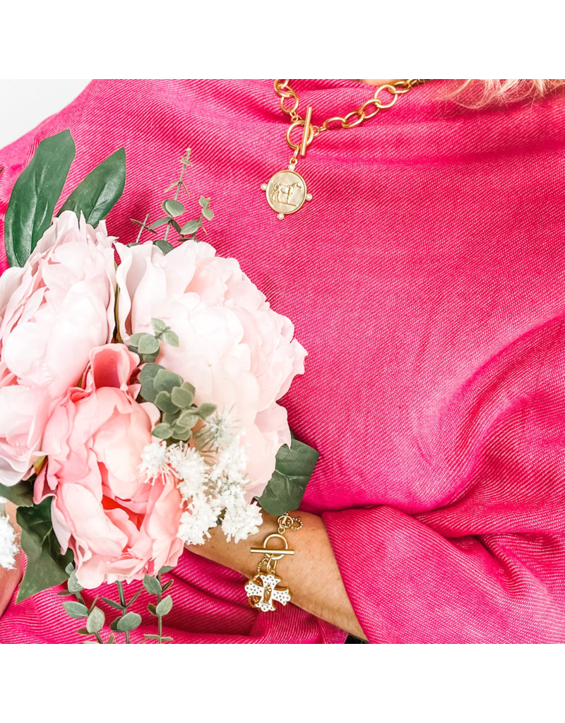 POWERBEADS BY JEN Gold Jen's White Enameled Mary Cross Toggle Bracelet