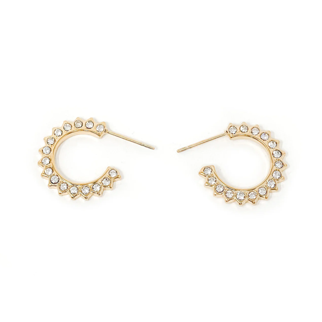 Gold Crystal Small Hoop Post Earrings