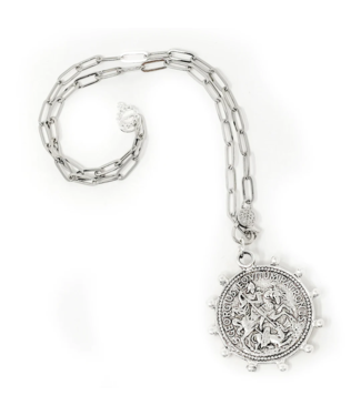 POWERBEADS BY JEN Silver Dotted St. George Medallion Necklace
