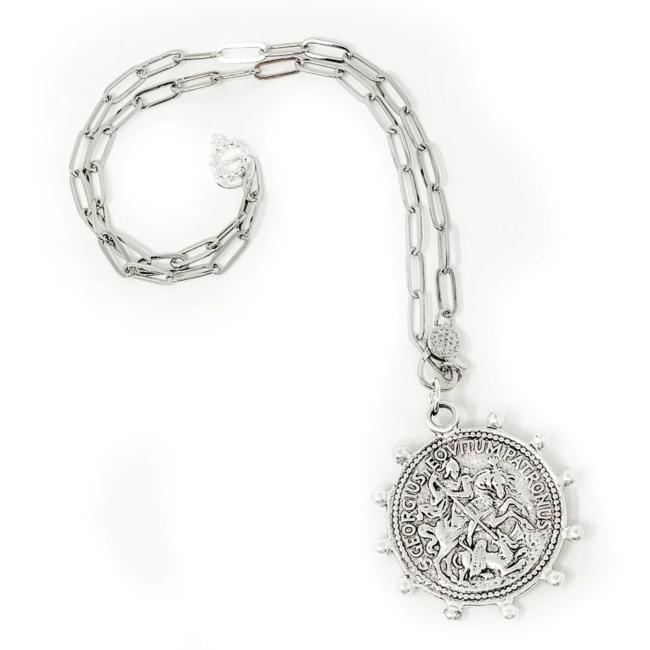 Silver Dotted St. George Medallion Necklace