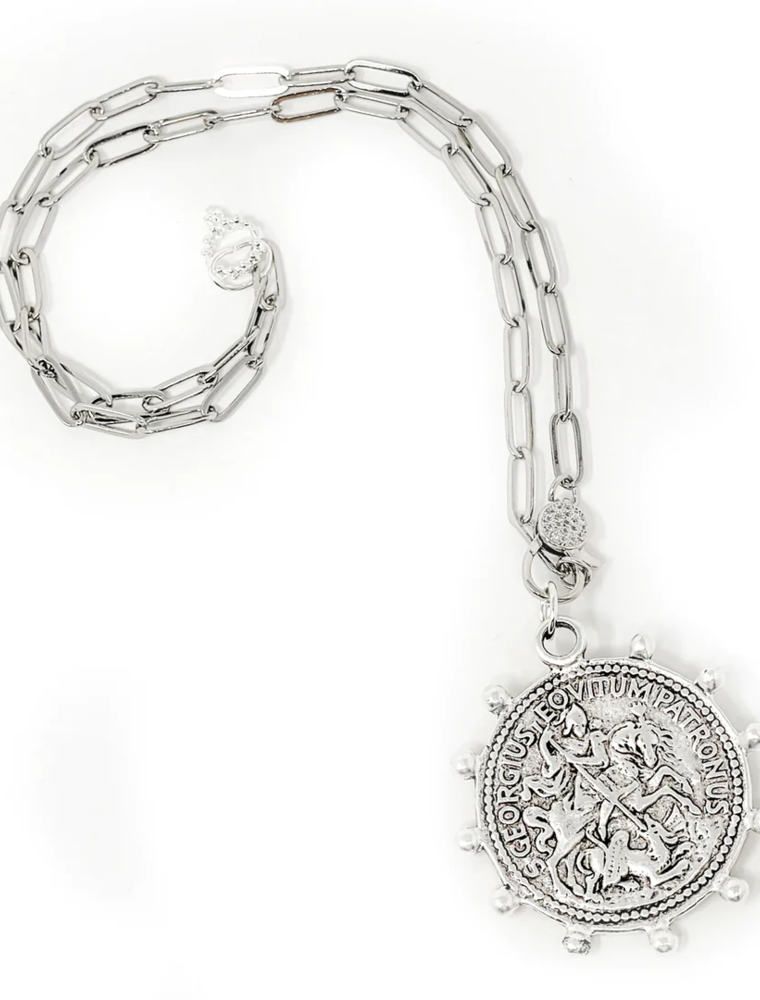 POWERBEADS BY JEN Silver Dotted St. George Medallion Necklace