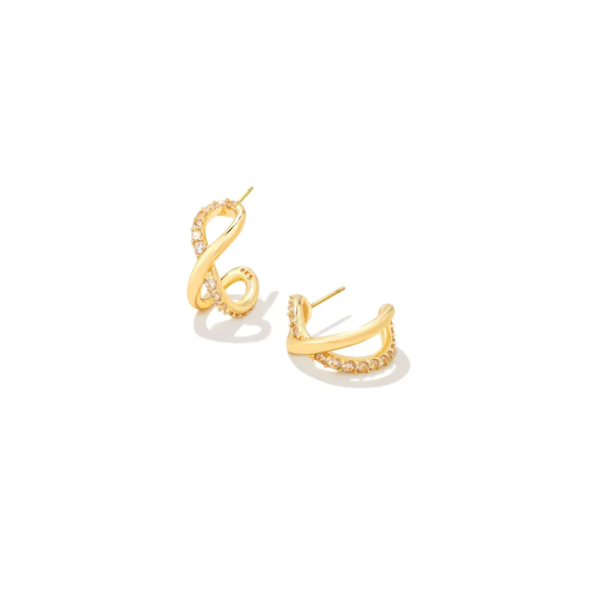 Annie Gold Infinity Huggie Earrings in White Crystal