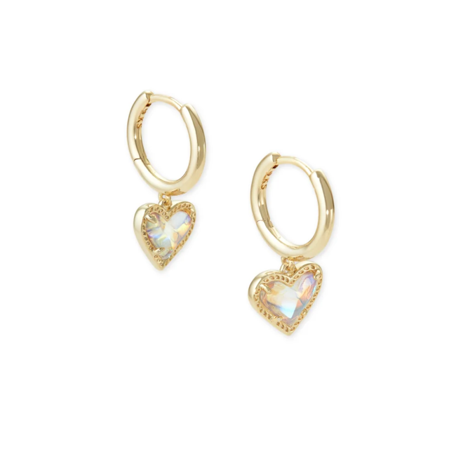 Ari Heart Gold Huggie Earrings in Dichroic Glass