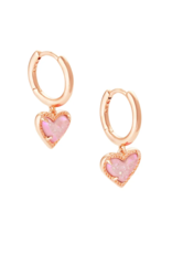 KENDRA SCOTT DESIGN Ari Heart Rose Gold Huggie Earrings in Light Pink Drusy