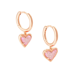 KENDRA SCOTT DESIGN Ari Heart Rose Gold Huggie Earrings in Light Pink Drusy