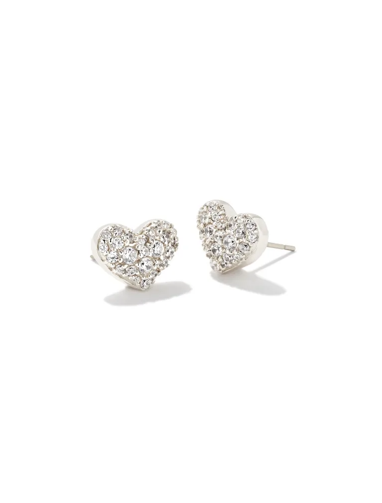 KENDRA SCOTT DESIGN Ari Silver Pave Crystal Heart Earrings in White Crystal