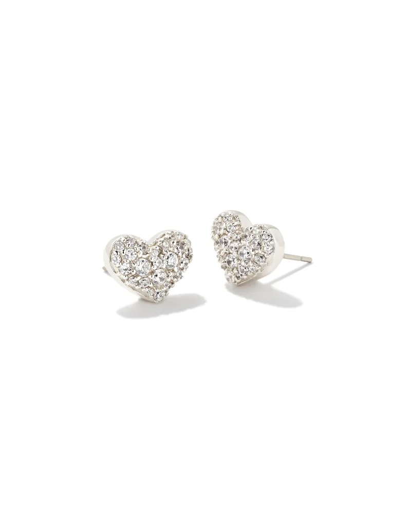 KENDRA SCOTT DESIGN Ari Silver Pave Crystal Heart Earrings in White Crystal
