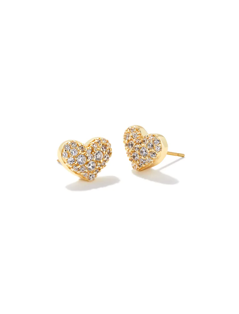 KENDRA SCOTT DESIGN Ari Gold Pave Crystal Heart Earrings in White Crystal