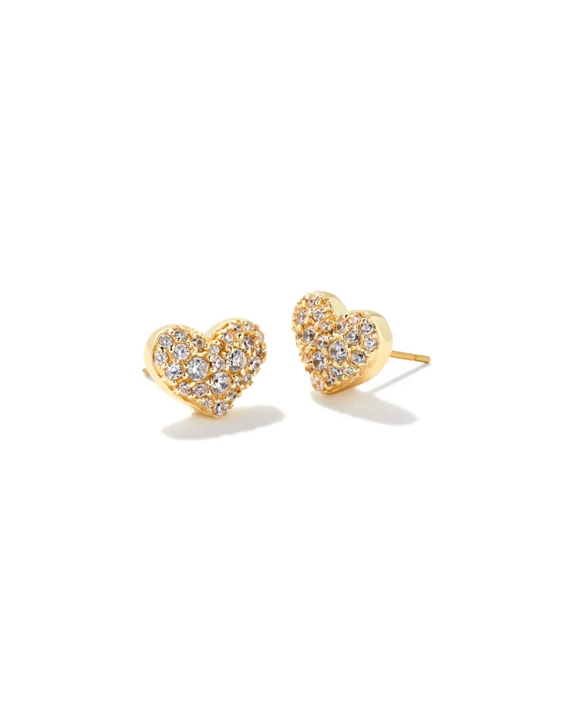 KENDRA SCOTT DESIGN Ari Gold Pave Crystal Heart Earrings in White Crystal