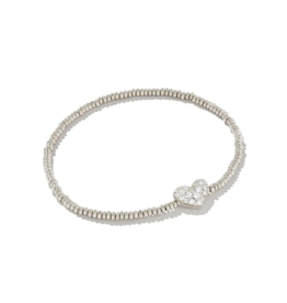 KENDRA SCOTT DESIGN Ari Silver Pave Heart Stretch Bracelet in White Crystal