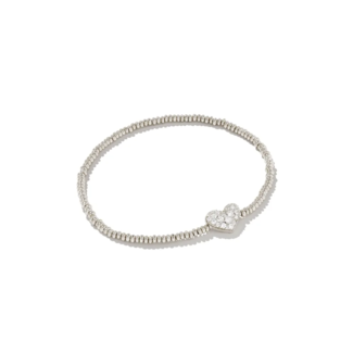 KENDRA SCOTT DESIGN Ari Silver Pave Heart Stretch Bracelet in White Crystal