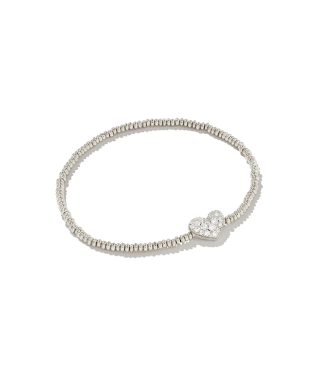 Ari Silver Pave Heart Stretch Bracelet in White Crystal