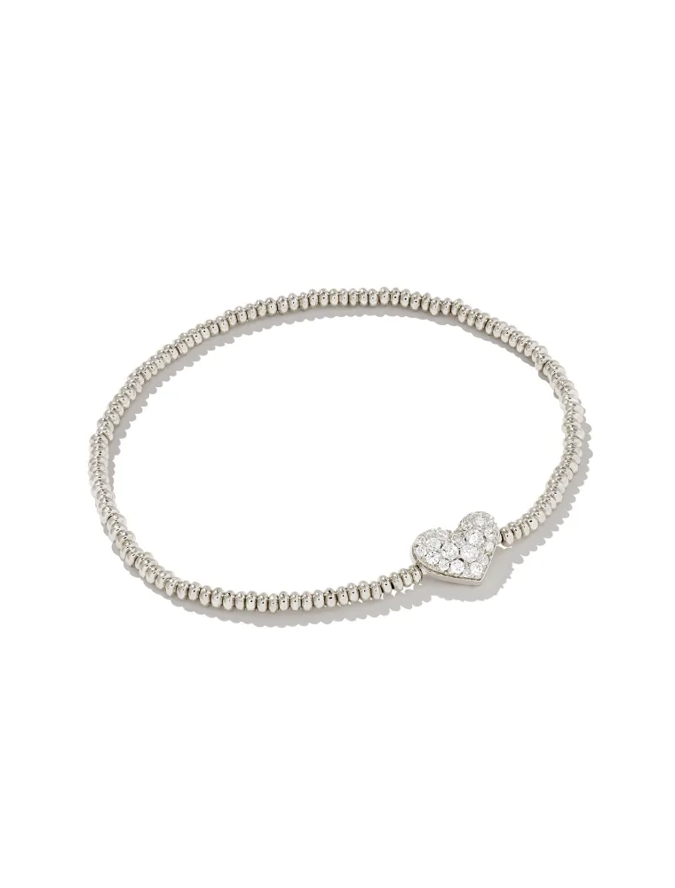 KENDRA SCOTT DESIGN Ari Silver Pave Heart Stretch Bracelet in White Crystal