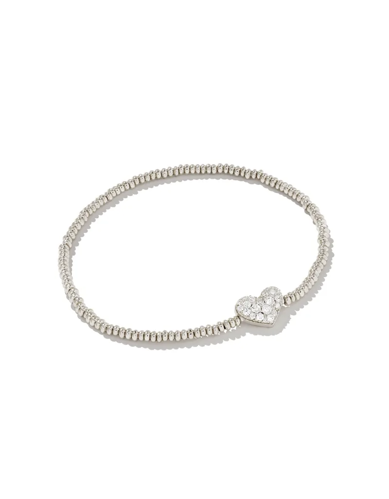 KENDRA SCOTT DESIGN Ari Silver Pave Heart Stretch Bracelet in White Crystal
