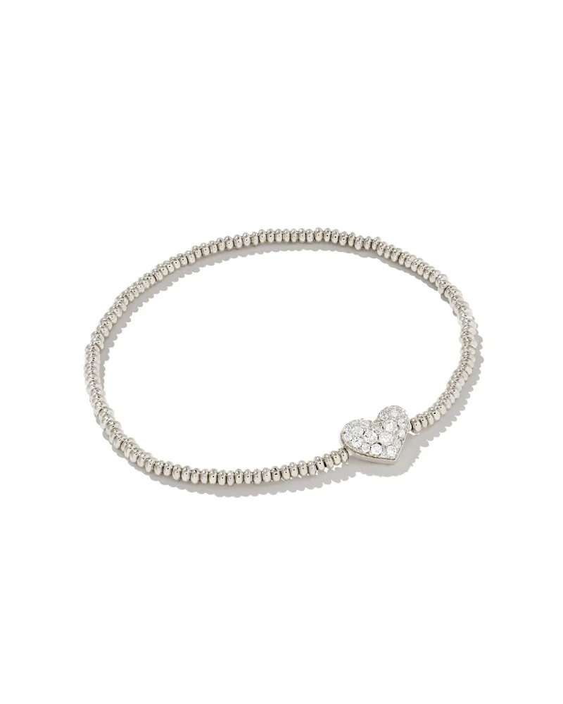 Kendra Scott Ari Silver Pave Heart Stretch Bracelet in White