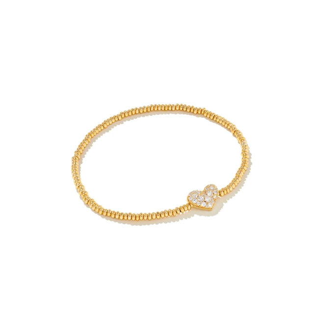 Ari Gold Pave Heart Stretch Bracelet in White Crystal