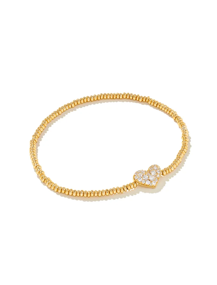 KENDRA SCOTT DESIGN Ari Gold Pave Heart Stretch Bracelet in White Crystal