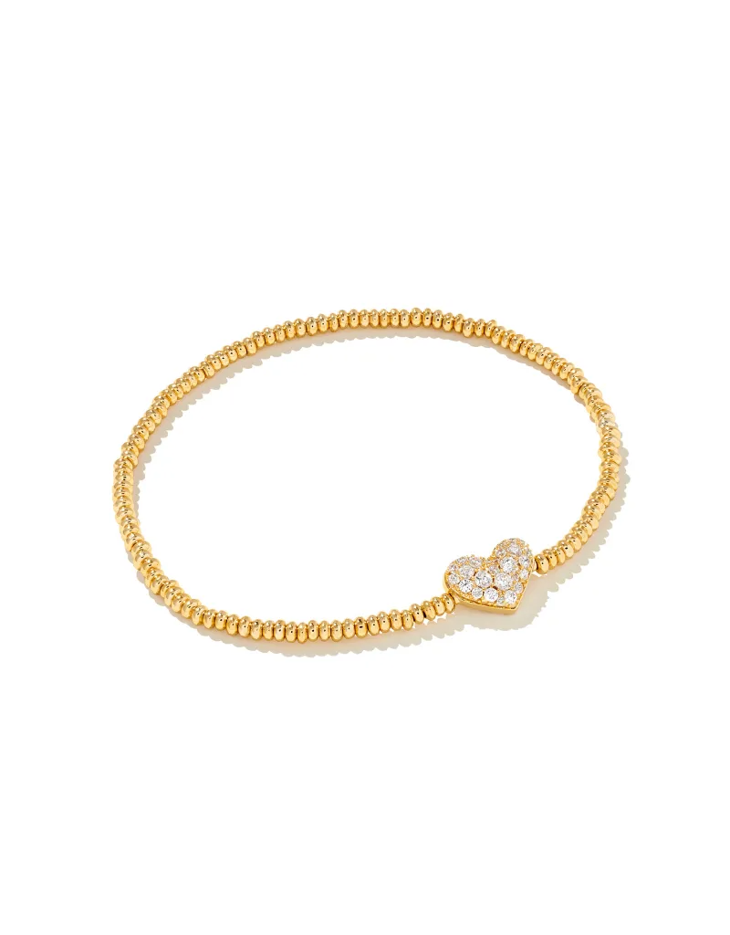 KENDRA SCOTT DESIGN Ari Gold Pave Heart Stretch Bracelet in White Crystal