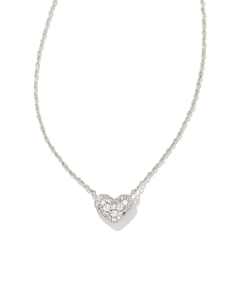 KENDRA SCOTT DESIGN Ari Silver Pave Crystal Heart Necklace in White Crystal