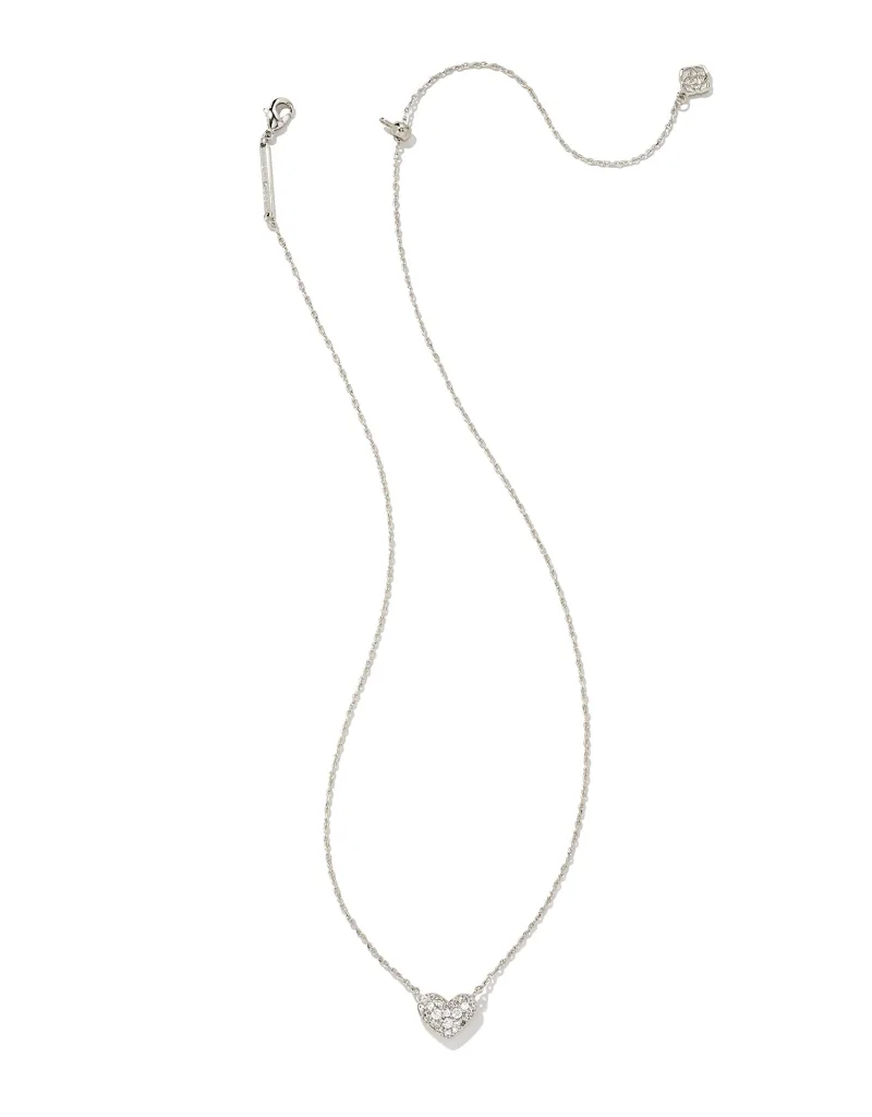 KENDRA SCOTT DESIGN Ari Silver Pave Crystal Heart Necklace in White Crystal