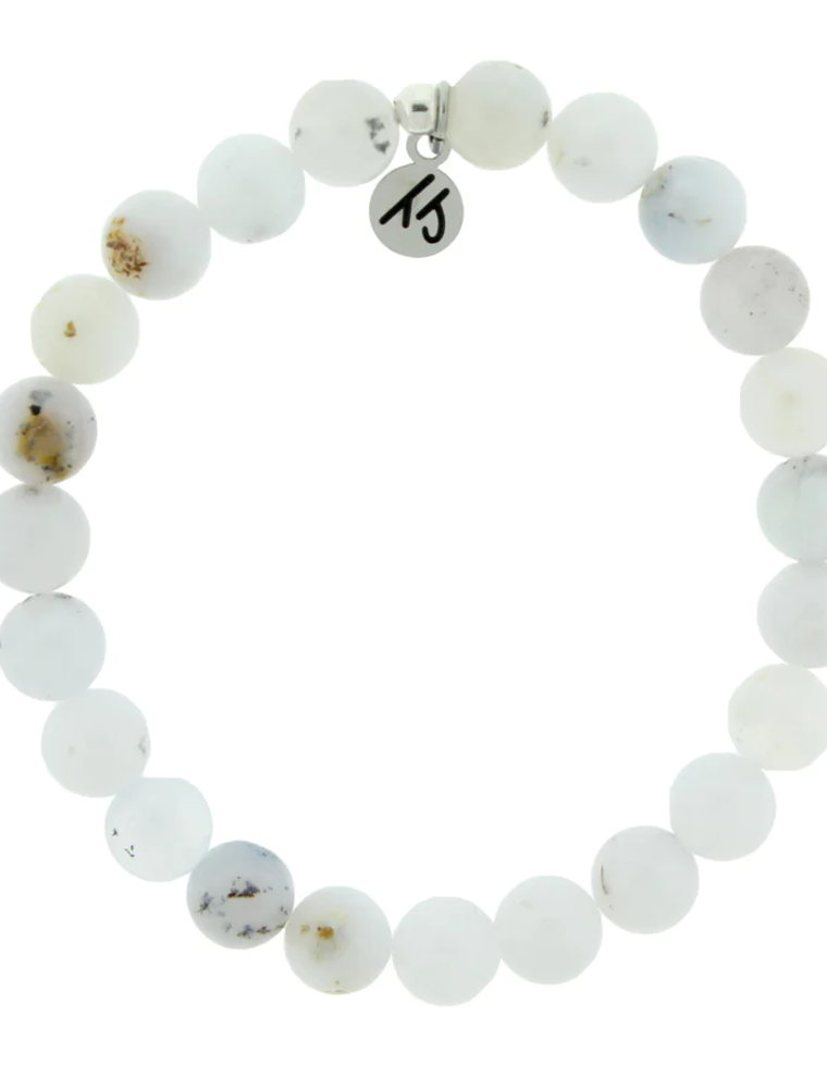 TJAZELLE Harmony Stacker Bracelet in White Chalcedony & Silver