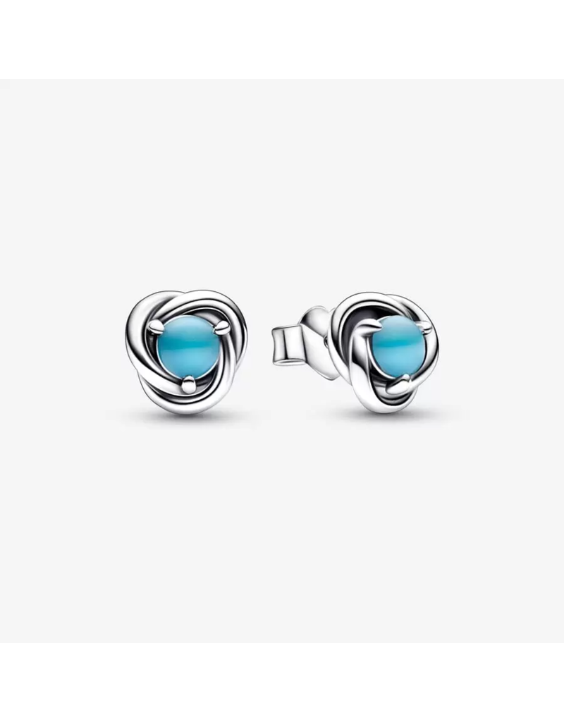 PANDORA December Turquoise Blue Eternity Circle Stud Earrings