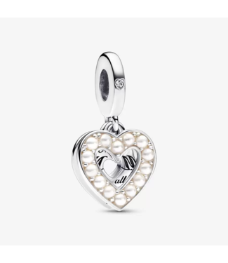 Pearlescent White Heart Double Dangle Charm