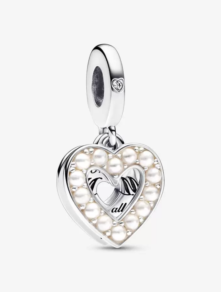 Pearlescent White Heart Double Dangle Charm