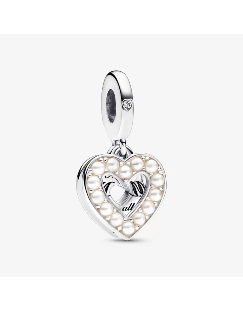 Pearlescent White Heart Double Dangle Charm