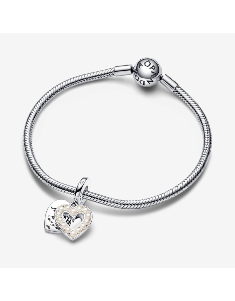 Pearlescent White Heart Double Dangle Charm