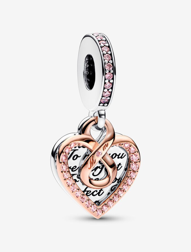 PANDORA Two-tone Infinity Heart Double Dangle Charm