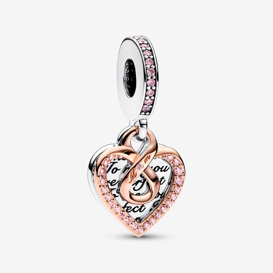PANDORA Two-tone Infinity Heart Double Dangle Charm