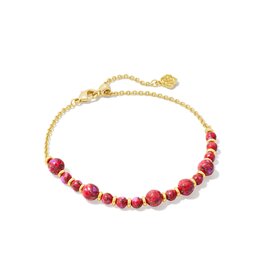 KENDRA SCOTT DESIGN Jovie Gold Beaded Delicate Chain Bracelet in Bronze Veined Red and Fuchsia Magnesite