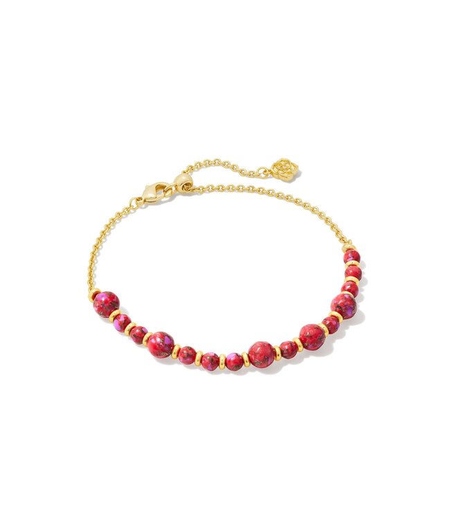 Jovie Gold Beaded Delicate Chain Bracelet in Bronze Veined Red and Fuchsia Magnesite