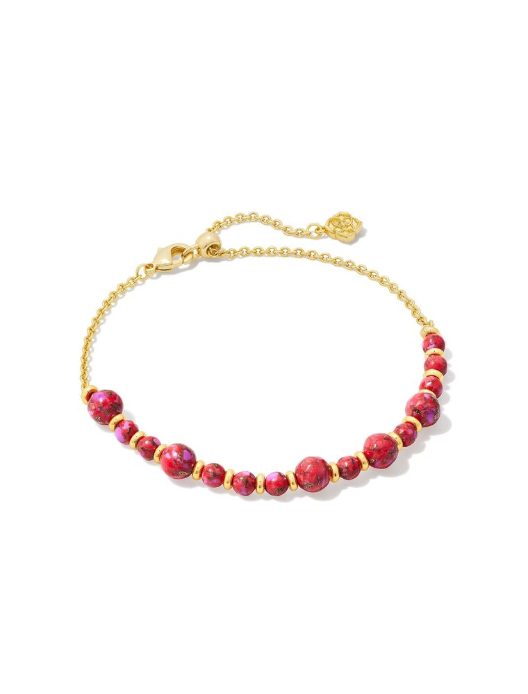 KENDRA SCOTT DESIGN Jovie Gold Beaded Delicate Chain Bracelet in Bronze Veined Red and Fuchsia Magnesite