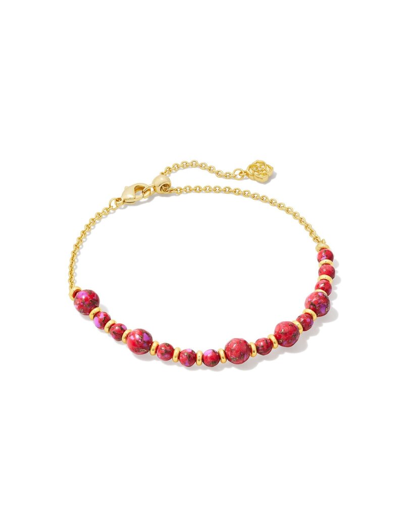 KENDRA SCOTT DESIGN Jovie Gold Beaded Delicate Chain Bracelet in Bronze Veined Red and Fuchsia Magnesite