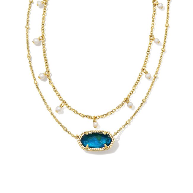 Elisa Gold Pearl Multi Strand Necklace in Teal Abalone