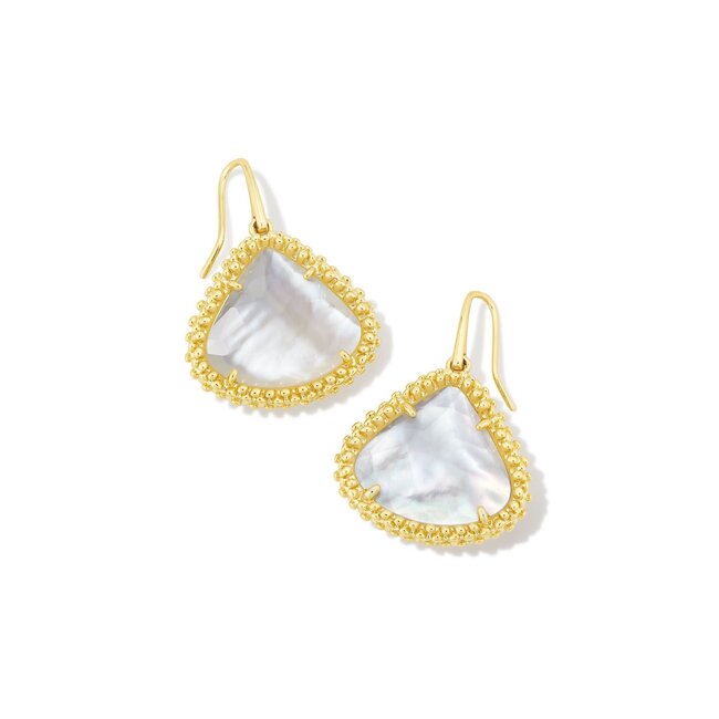Framed Kendall Gold Large Drop Earrings in Ivory Mother-of-Pearl