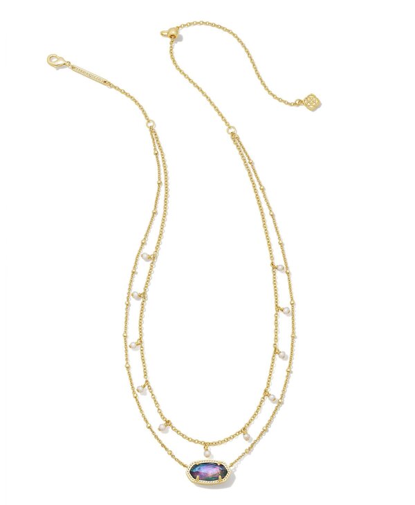 Elisa Gold Pearl Multi Strand Necklace in Lilac Abalone