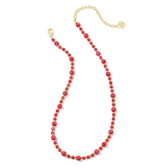 KENDRA SCOTT DESIGN Jovie Gold Beaded Strand Necklace in Bronze Veined Red and Fuchsia Magnesite