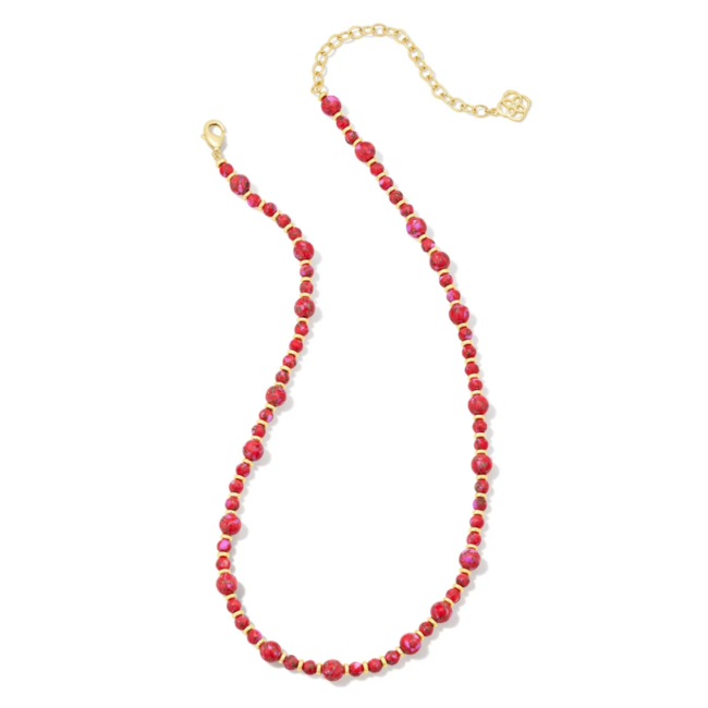 Jovie Gold Beaded Strand Necklace in Bronze Veined Red and Fuchsia Magnesite