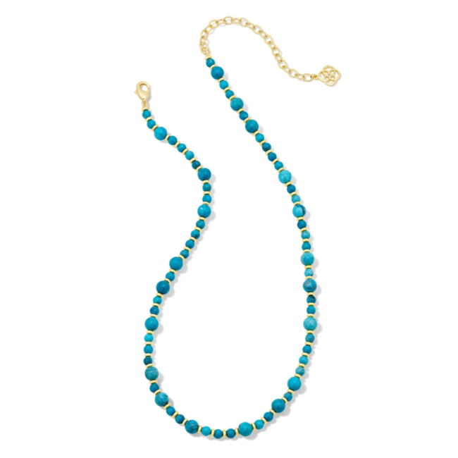 Jovie Gold Beaded Strand Necklace in Variegated Dark Teal Magnesite