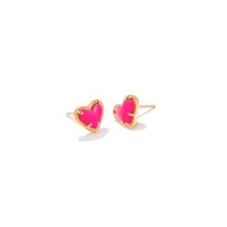 KENDRA SCOTT DESIGN Ari Heart Gold Stud Earrings in Neon Pink Magnesite