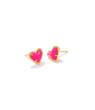 KENDRA SCOTT DESIGN Ari Heart Gold Stud Earrings in Neon Pink Magnesite