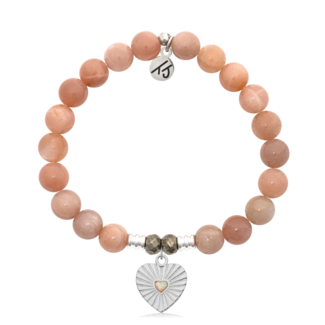 TJAZELLE Opal Heart Bracelet in Peach Moonstone & Silver