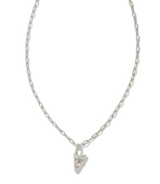 KENDRA SCOTT DESIGN Crystal Letter V Silver Short Pendant Necklace in White Crystal