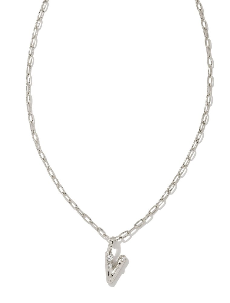 KENDRA SCOTT DESIGN Crystal Letter V Silver Short Pendant Necklace in White Crystal