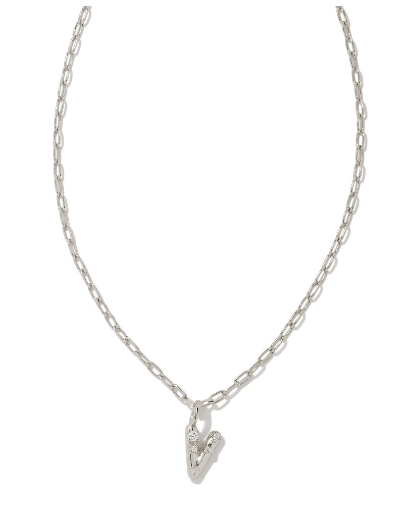KENDRA SCOTT DESIGN Crystal Letter V Silver Short Pendant Necklace in White Crystal