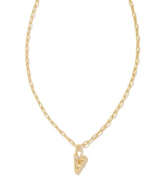 KENDRA SCOTT DESIGN Crystal Letter V Gold Short Pendant Necklace in White Crystal